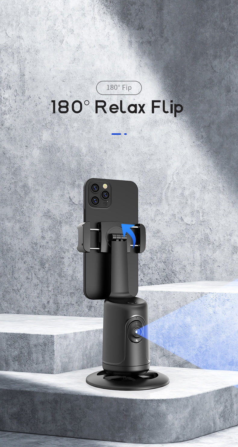 Auto Face Tracking Tripod – 360° Smart Motion, No App Required, Rechargeable, Black