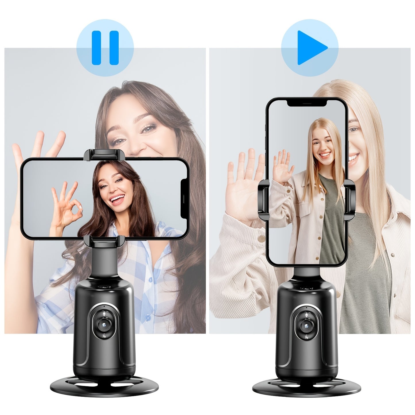 Auto Face Tracking Tripod – 360° Smart Motion, No App Required, Rechargeable, Black