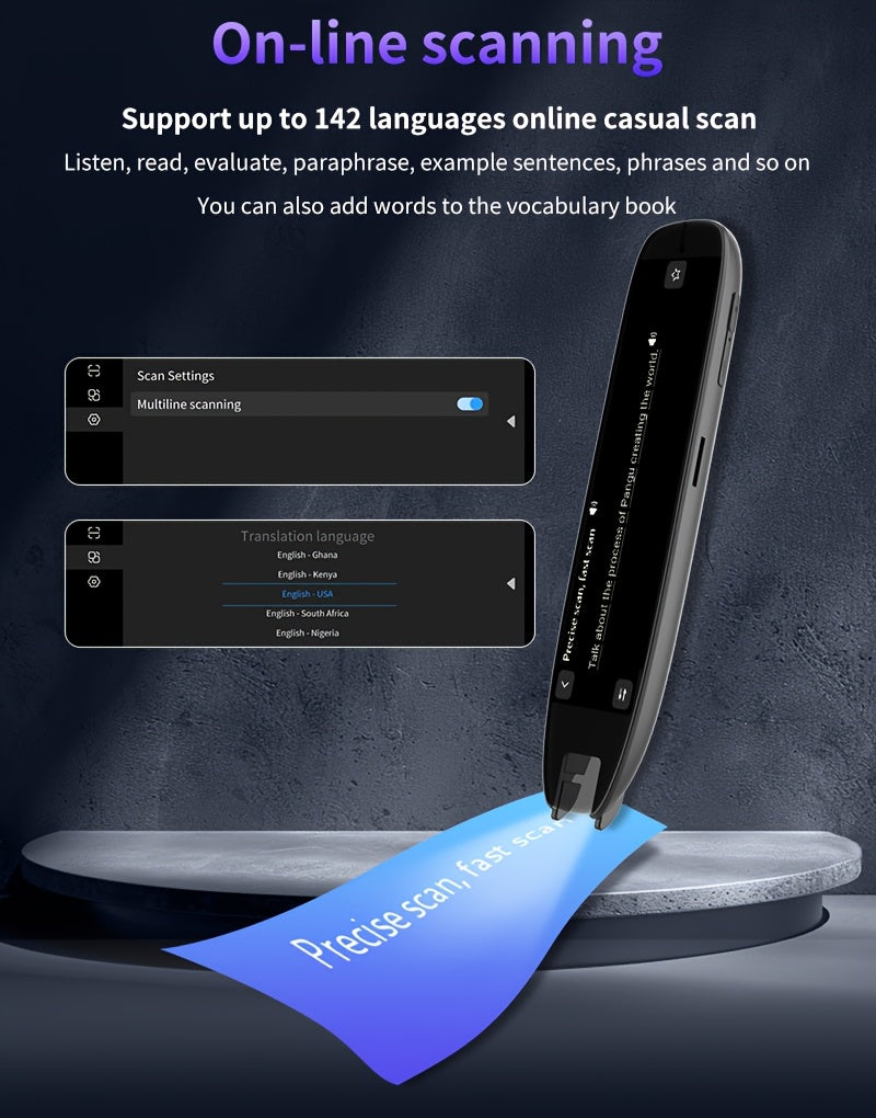 142-Language Translation Pen – OCR Scanning, Text-to-Speech, AI Translation, Wireless, Rechargeable