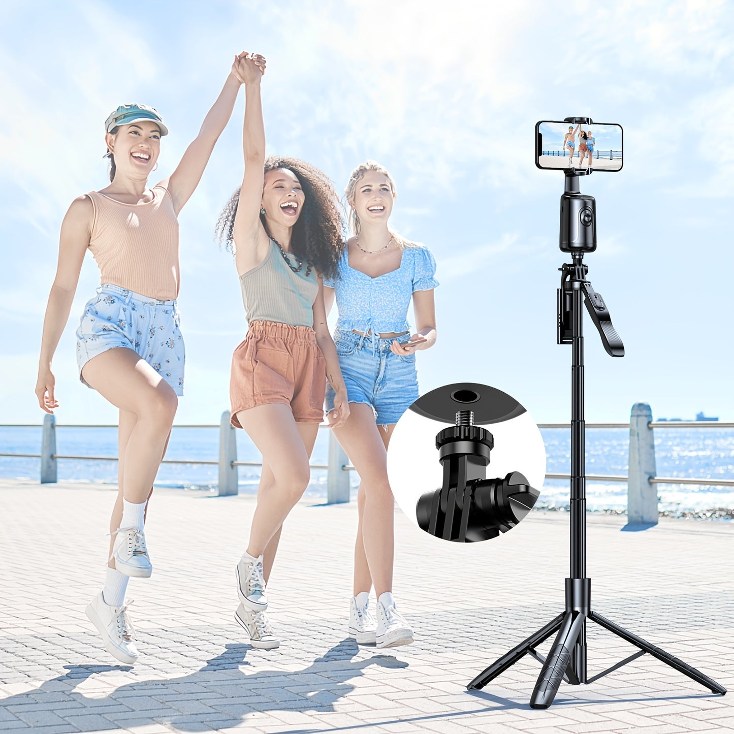 Auto Face Tracking Tripod – 360° Smart Motion, No App Required, Rechargeable, Black