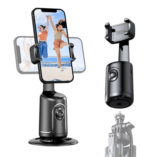 Auto Face Tracking Tripod – 360° Smart Motion, No App Required, Rechargeable, Black