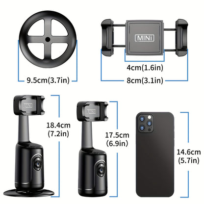 Auto Face Tracking Tripod – 360° Smart Motion, No App Required, Rechargeable, Black