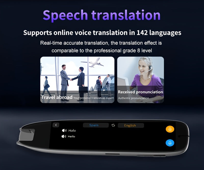 142-Language Translation Pen – OCR Scanning, Text-to-Speech, AI Translation, Wireless, Rechargeable