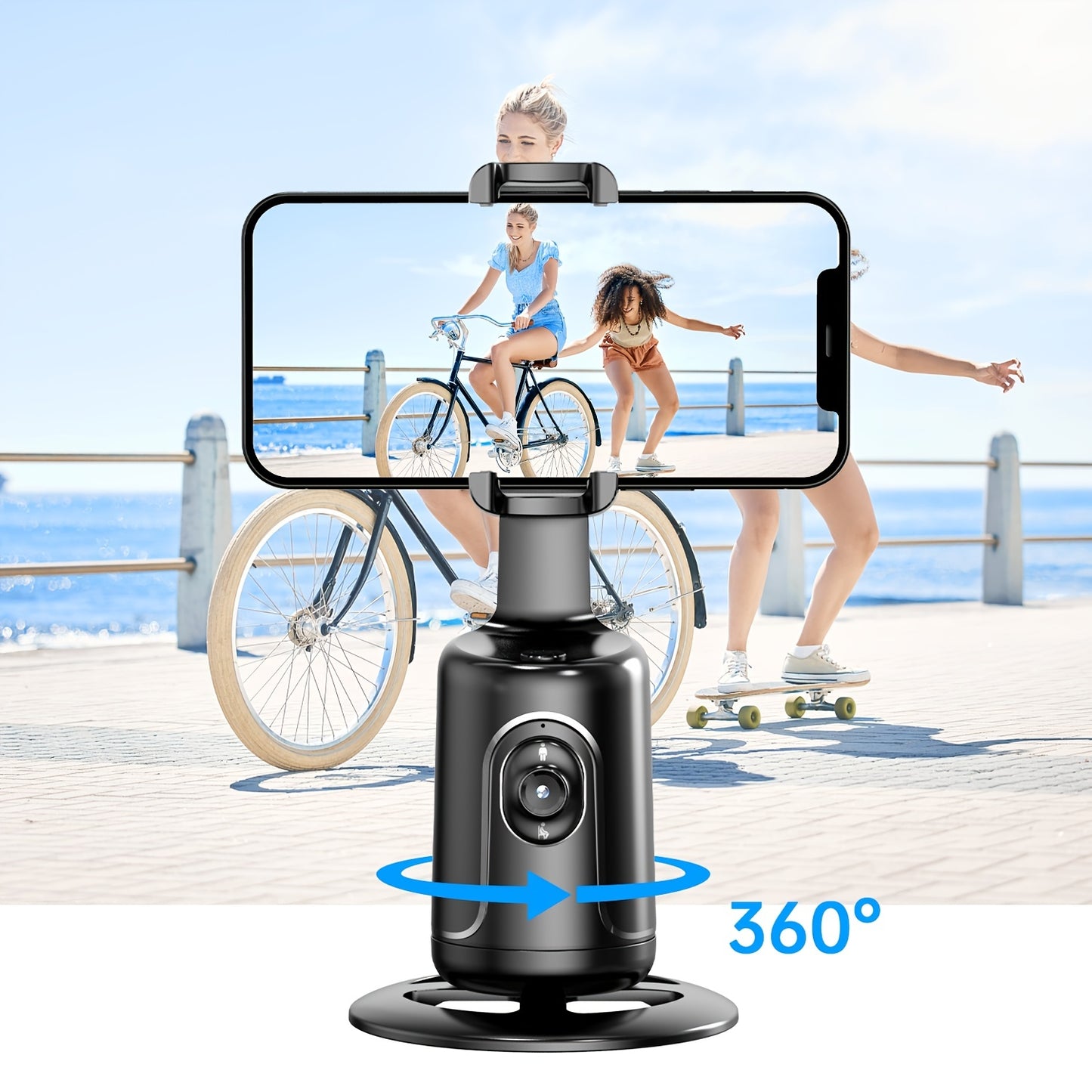 Auto Face Tracking Tripod – 360° Smart Motion, No App Required, Rechargeable, Black