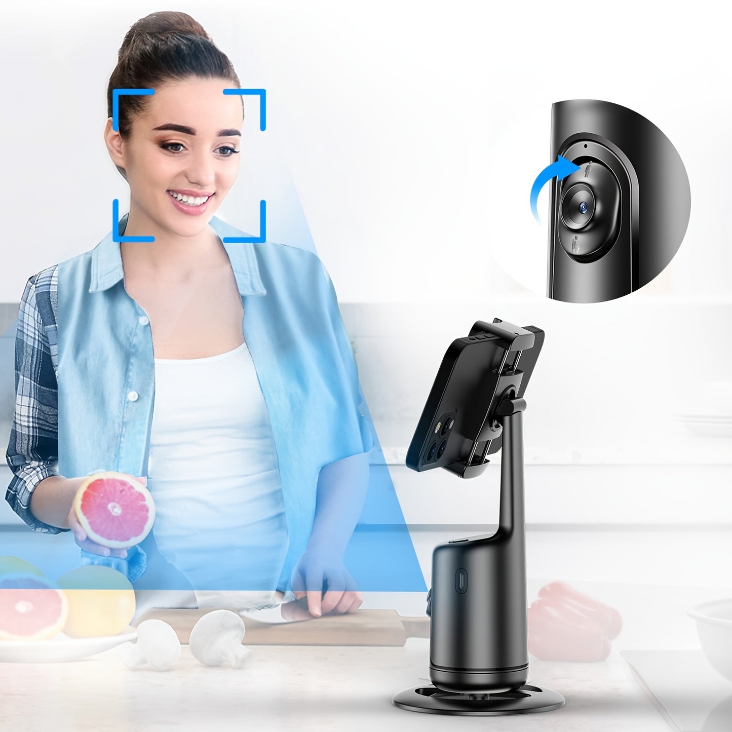 Auto Face Tracking Tripod – 360° Smart Motion, No App Required, Rechargeable, Black