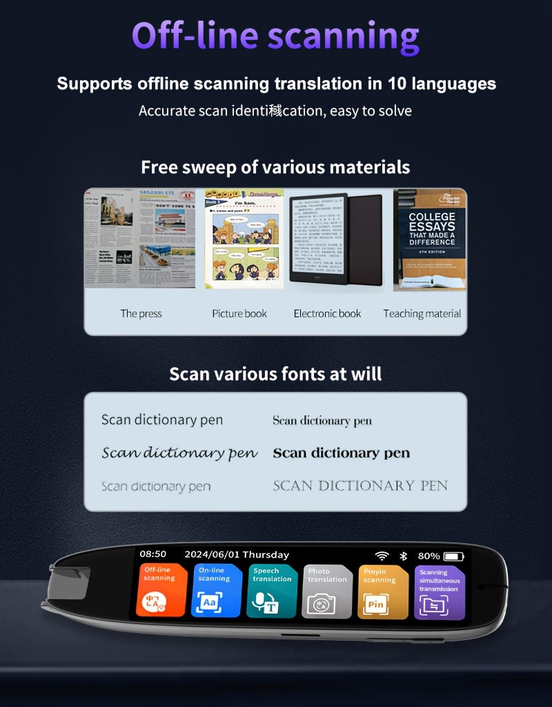 142-Language Translation Pen – OCR Scanning, Text-to-Speech, AI Translation, Wireless, Rechargeable
