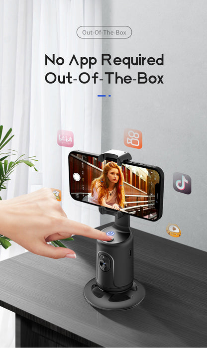 Auto Face Tracking Tripod – 360° Smart Motion, No App Required, Rechargeable, Black