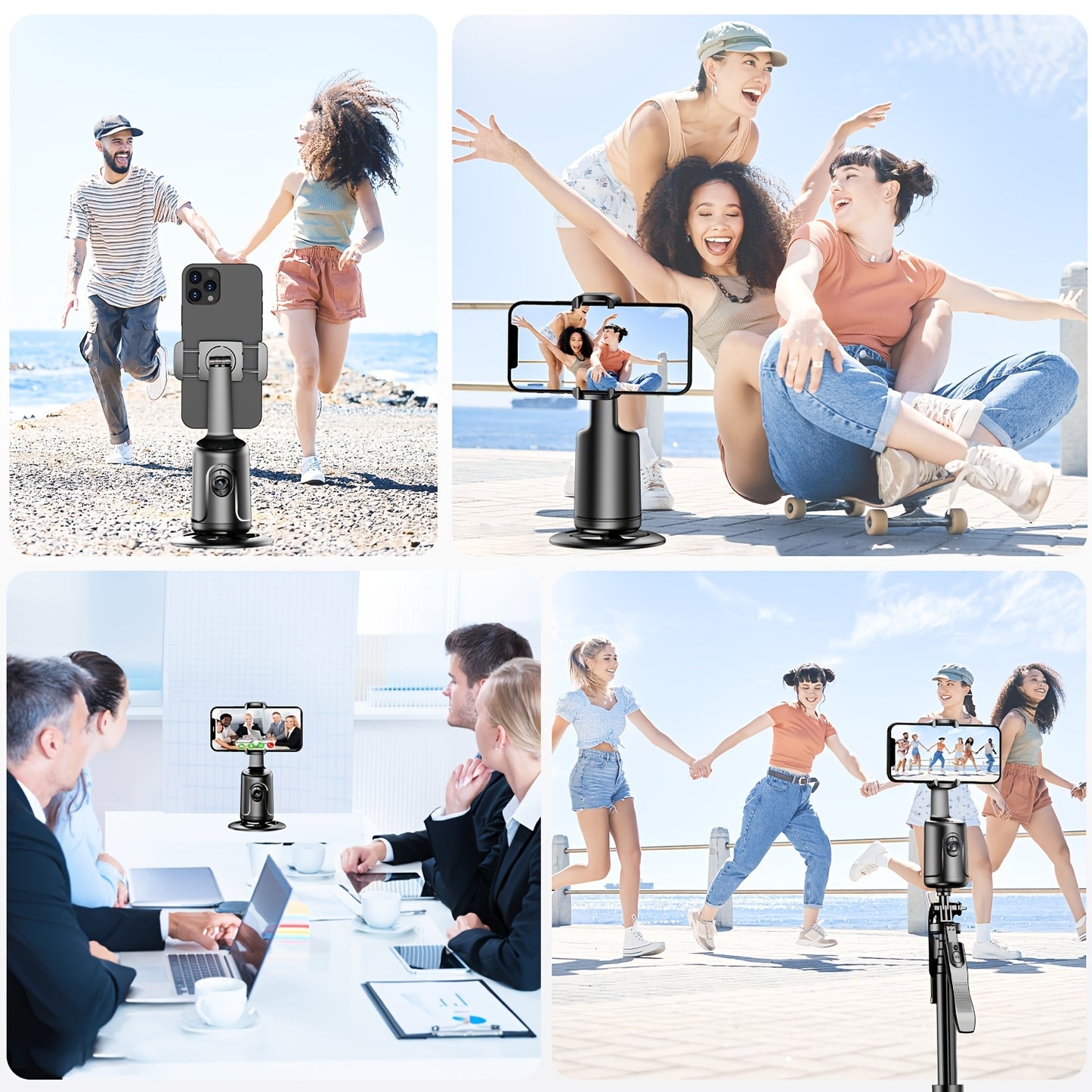 Auto Face Tracking Tripod – 360° Smart Motion, No App Required, Rechargeable, Black