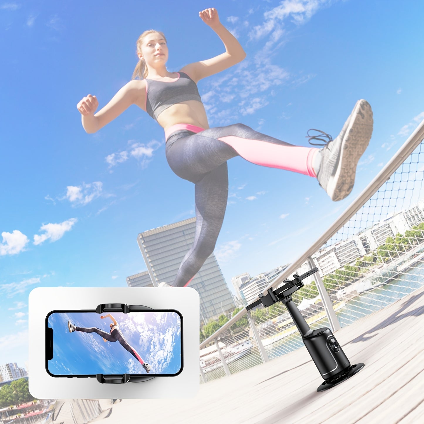 Auto Face Tracking Tripod – 360° Smart Motion, No App Required, Rechargeable, Black