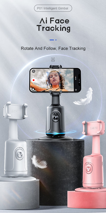 Auto Face Tracking Tripod – 360° Smart Motion, No App Required, Rechargeable, Black
