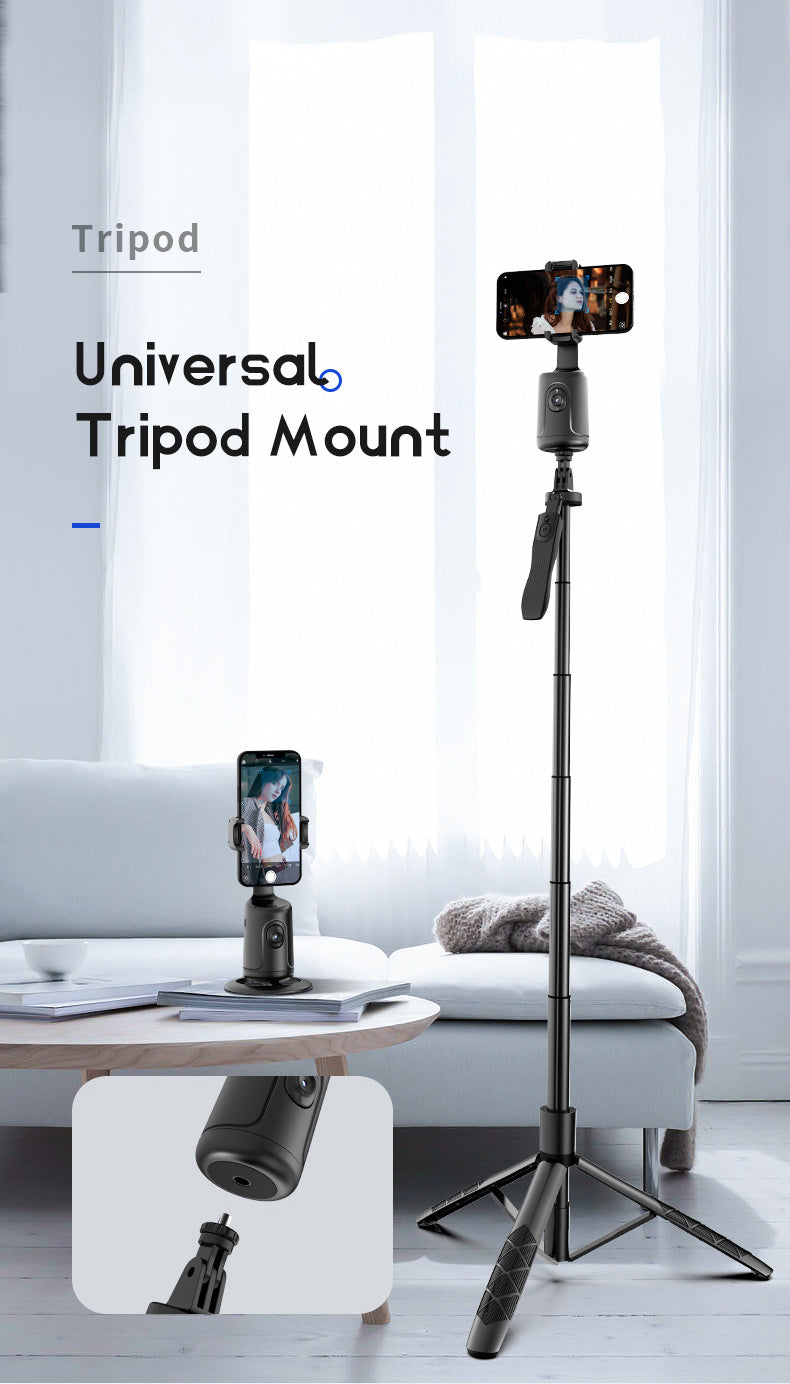 Auto Face Tracking Tripod – 360° Smart Motion, No App Required, Rechargeable, Black
